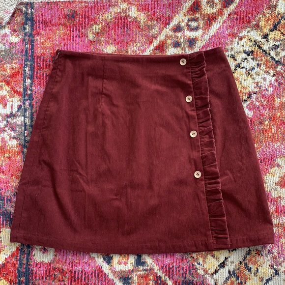 Allegra K Corduroy Button Ruffled Trim Mini Skirt - Picture 5 of 9